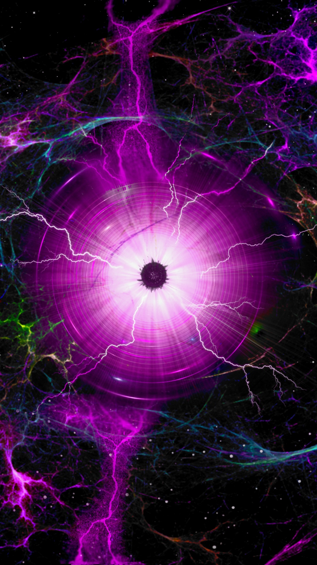 Обои фрактальная черная дыра, пурпур, фрактальное искусство, Фиолетовый, молния в разрешении 1080x1920