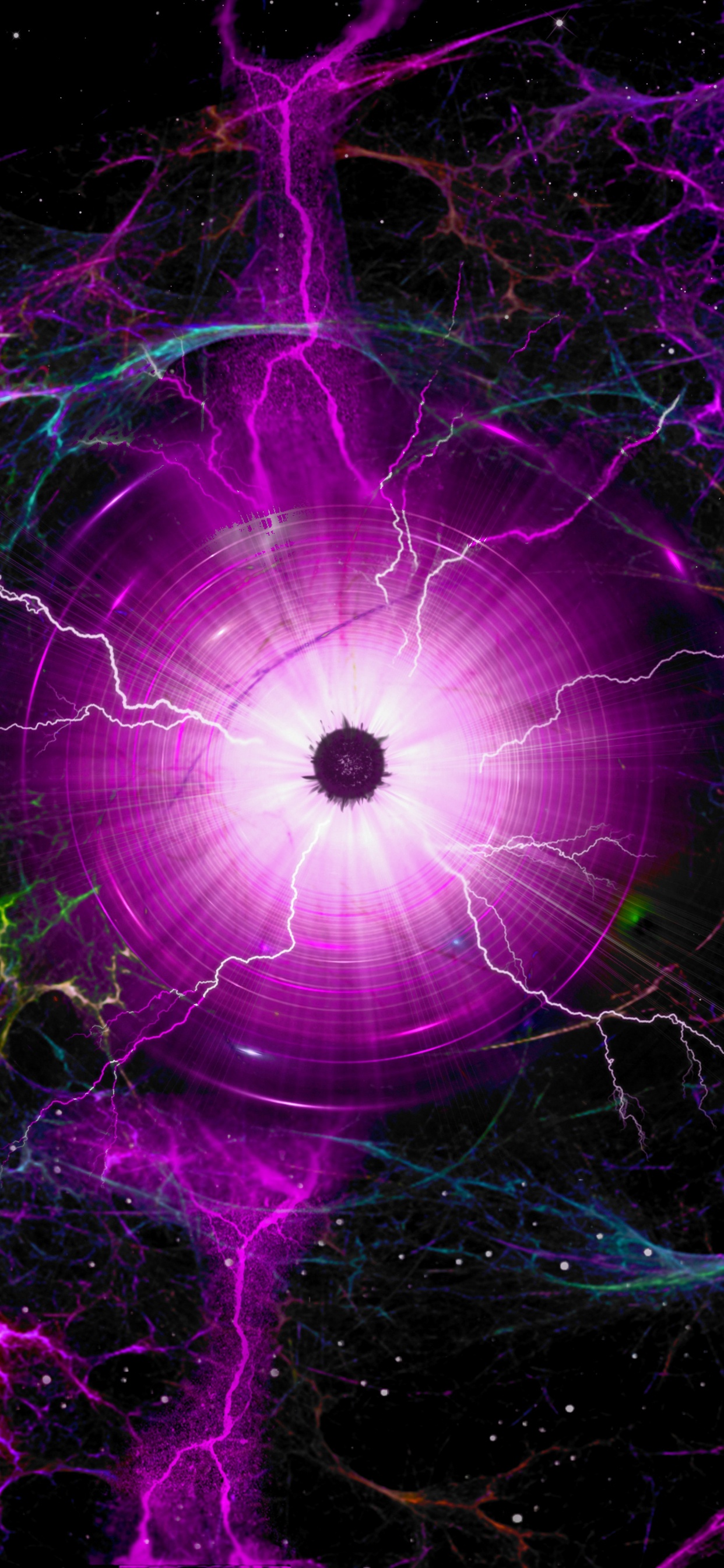 Обои фрактальная черная дыра, пурпур, фрактальное искусство, Фиолетовый, молния в разрешении 1242x2688