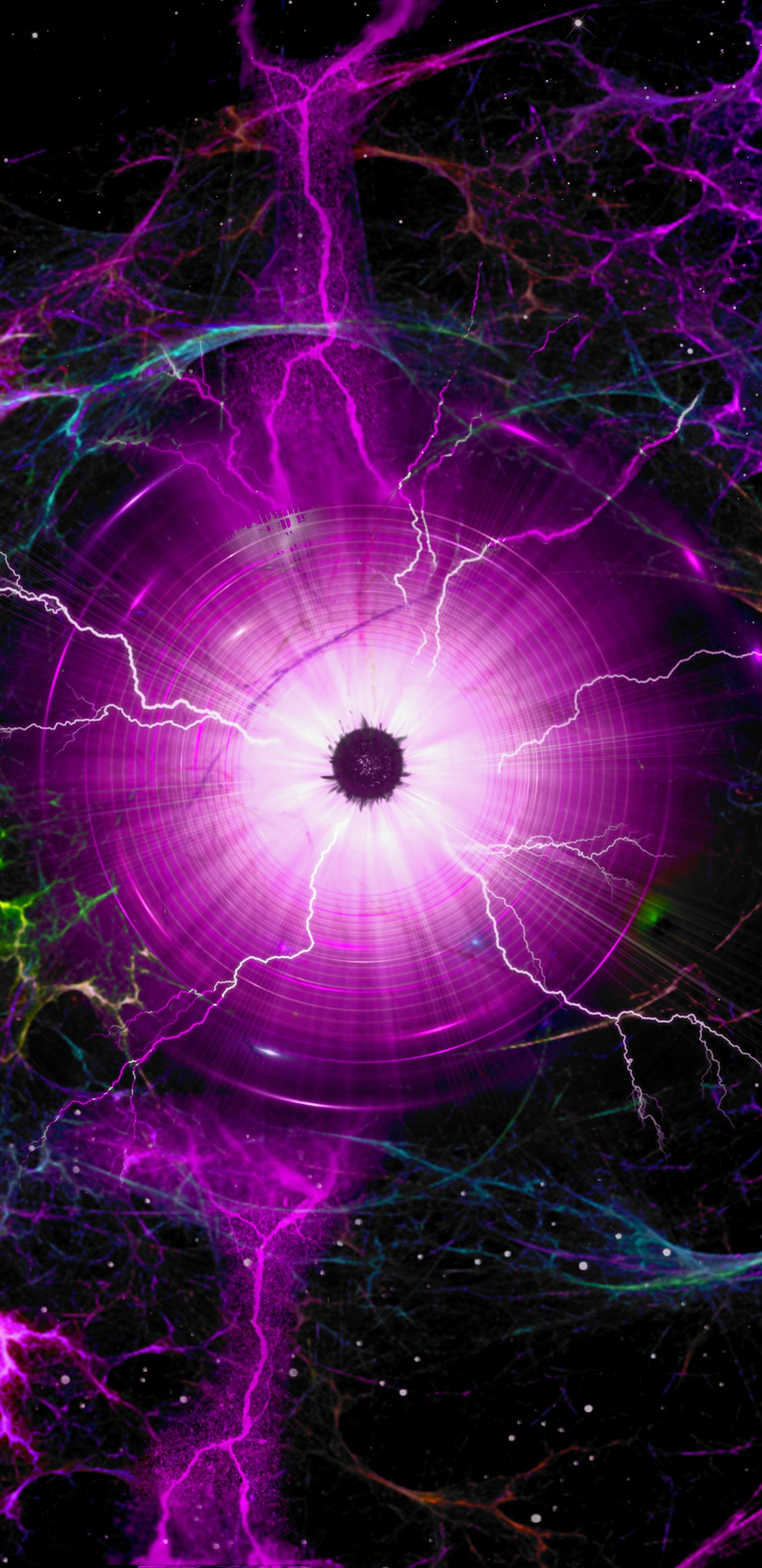 Обои фрактальная черная дыра, пурпур, фрактальное искусство, Фиолетовый, молния в разрешении 1440x2960