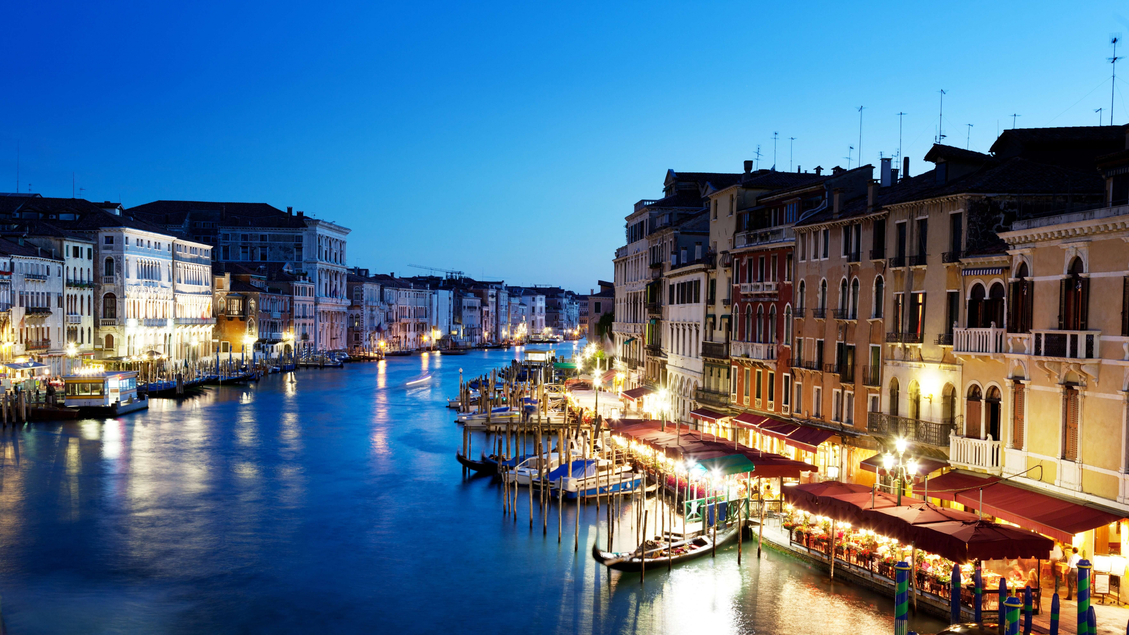 Обои Гранд-канал, мост Риальто, канал, гондола, водный путь в разрешении 3840x2160
