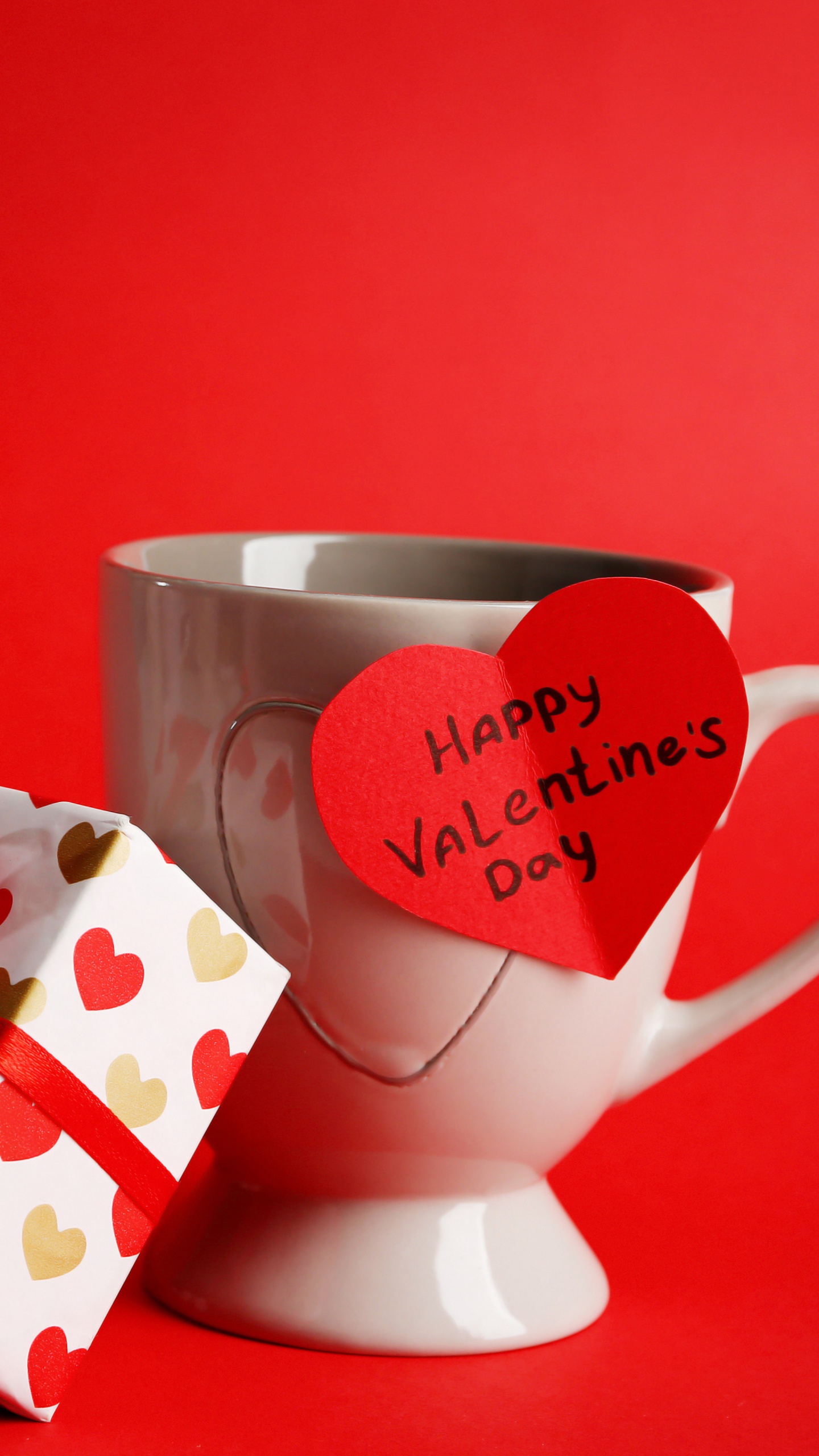 Обои День Святого Валентина, чашка, красный цвет, кофейная чашка, праздник в разрешении 1440x2560