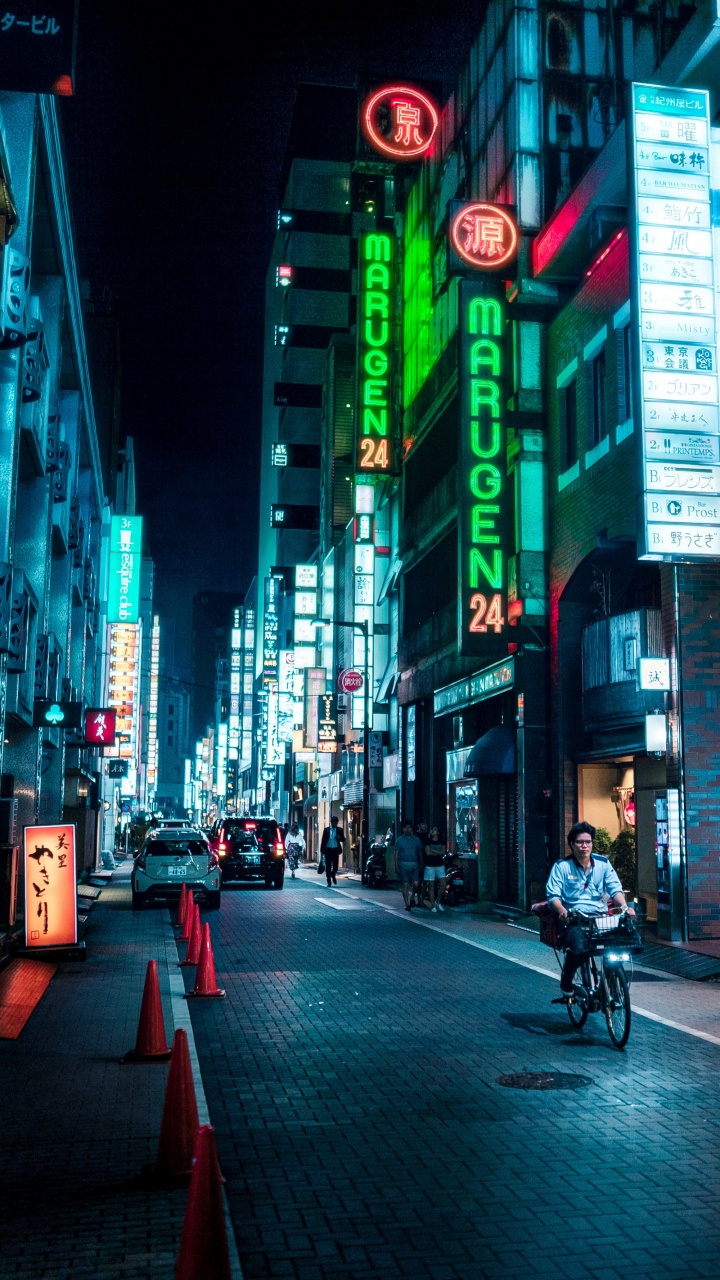 Обои здание, велосипед, шина, свет, колесо в разрешении 720x1280