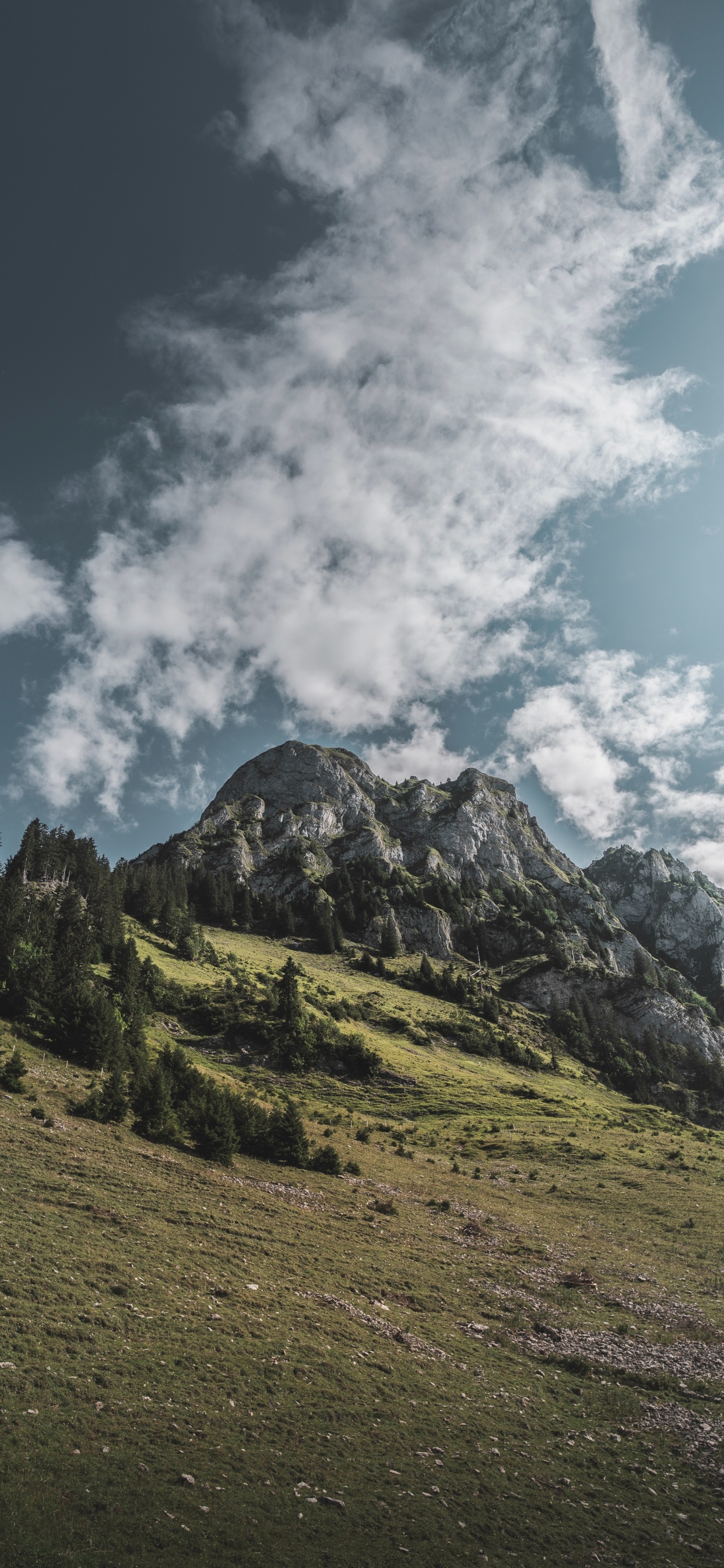 Обои горный хребет, гора, горный рельеф, нагорье, облако в разрешении 1242x2688