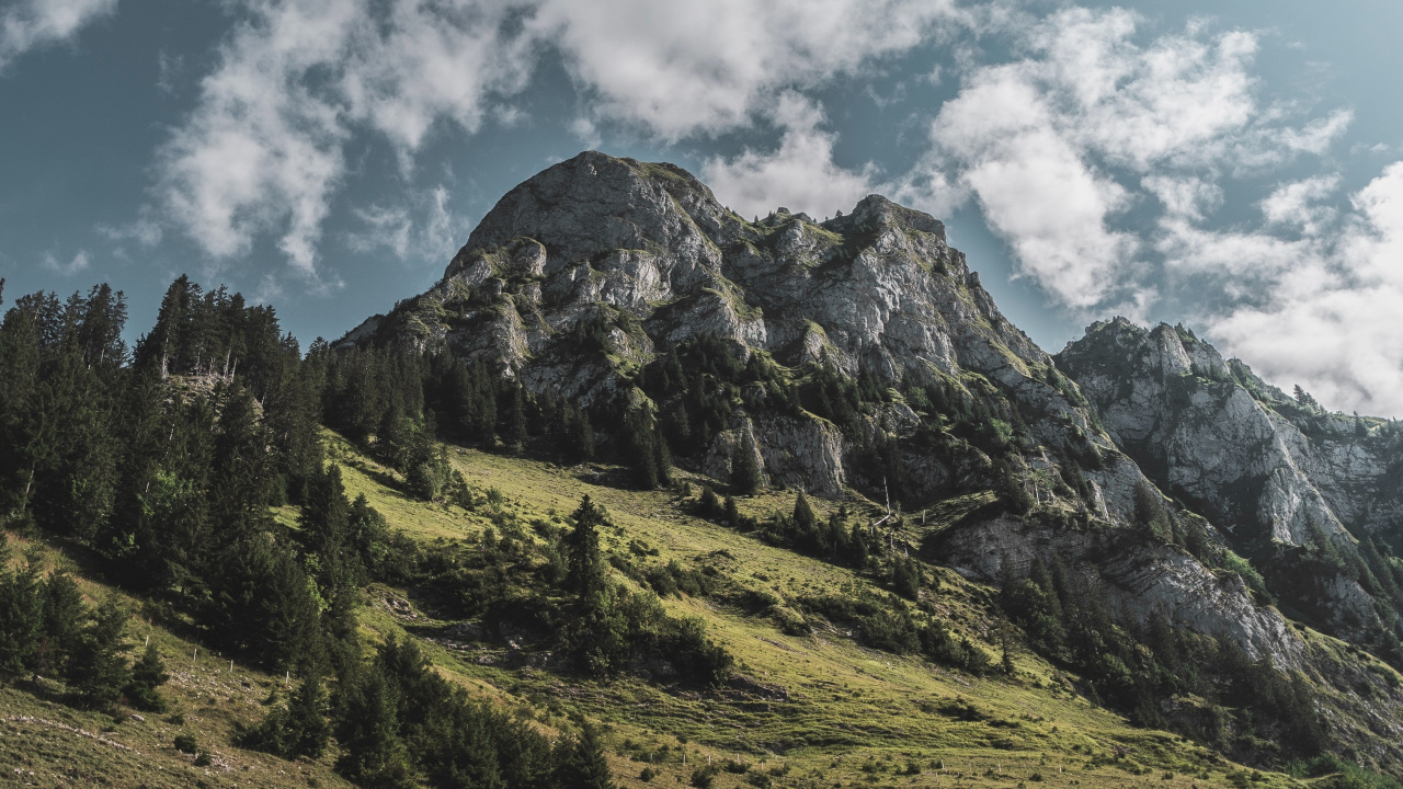 Обои горный хребет, гора, горный рельеф, нагорье, облако в разрешении 1280x720