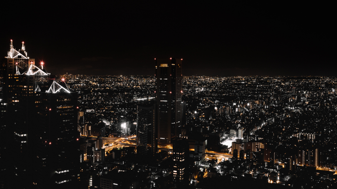 Обои Синдзюку, городской пейзаж, город, ночь, метрополия в разрешении 1280x720