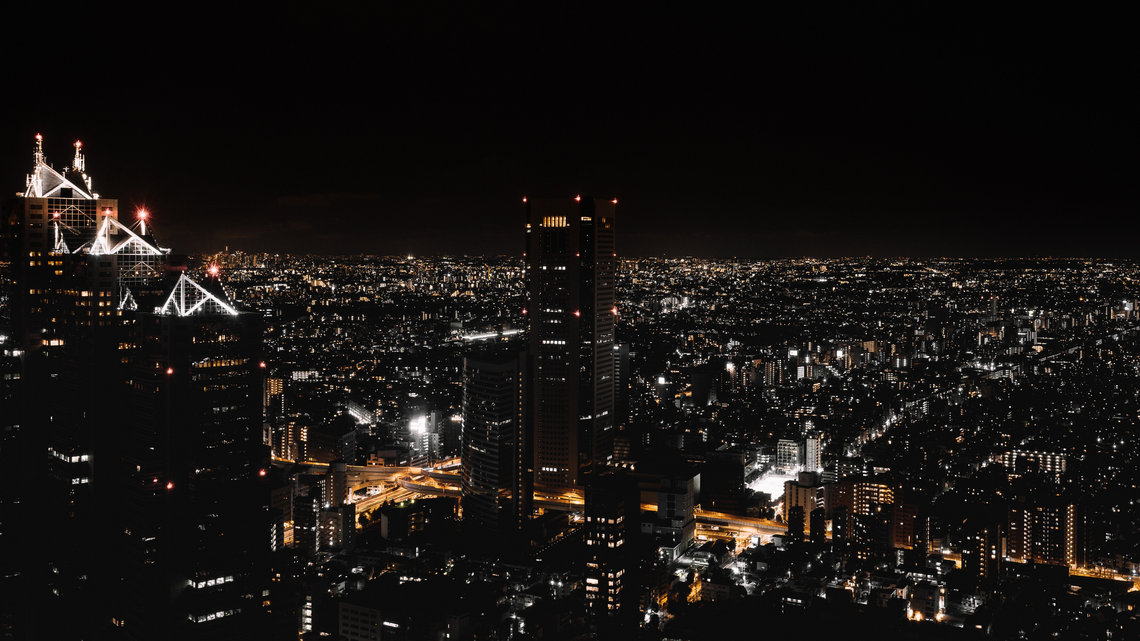 Обои Синдзюку, городской пейзаж, город, ночь, метрополия в разрешении 3840x2160