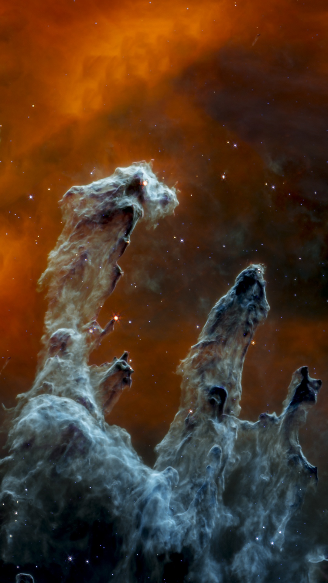 Обои Столпы творения, Космический Телескоп Джеймса Вебба, прибор среднего инфракрасного диапазона, космос, ниркам в разрешении 1080x1920