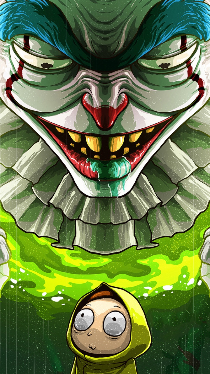 Обои Рик и Морти Джокера, Морти Смит, Рик Санчез, зеленый, иллюстрация в разрешении 720x1280
