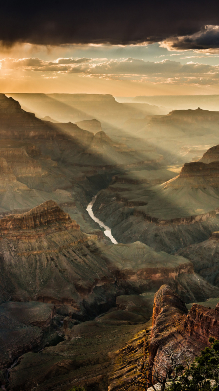 Обои бесплодные земли, рассвет, река Колорадо, уступ, пустоши в разрешении 750x1334