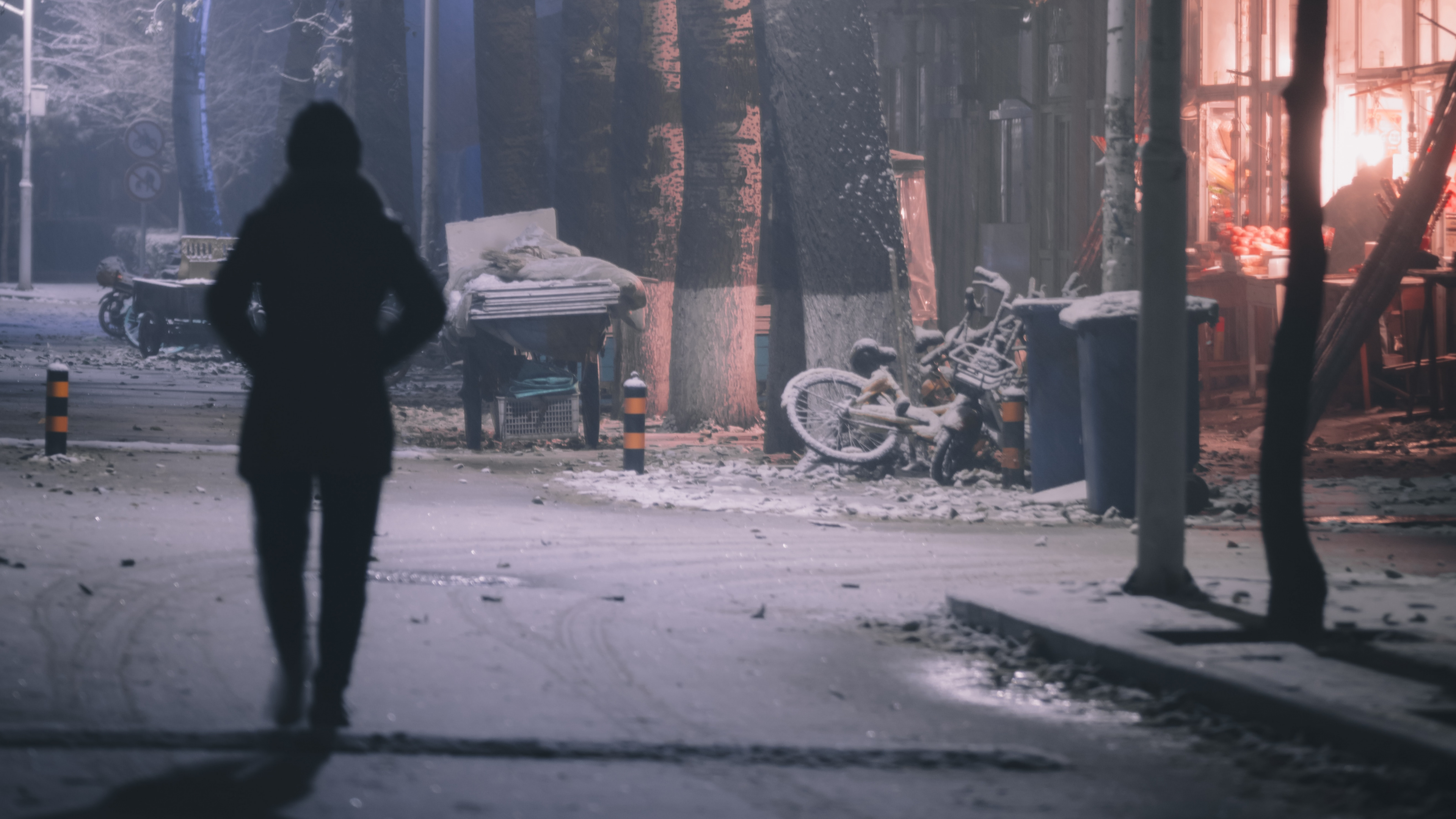 Обои темнота, дерево, ночь, свет, атмосфера в разрешении 3840x2160