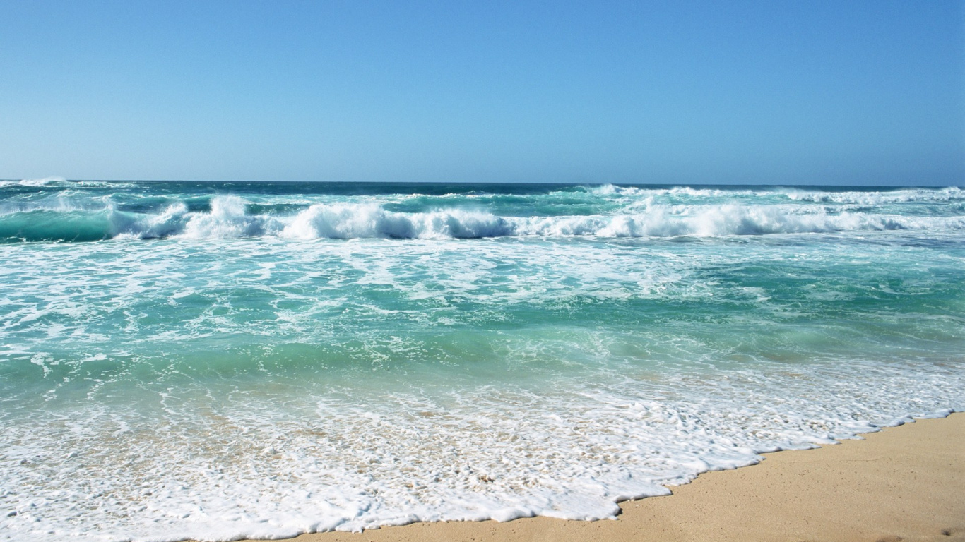 Обои пляж, волна, водоем, море, океан в разрешении 1366x768