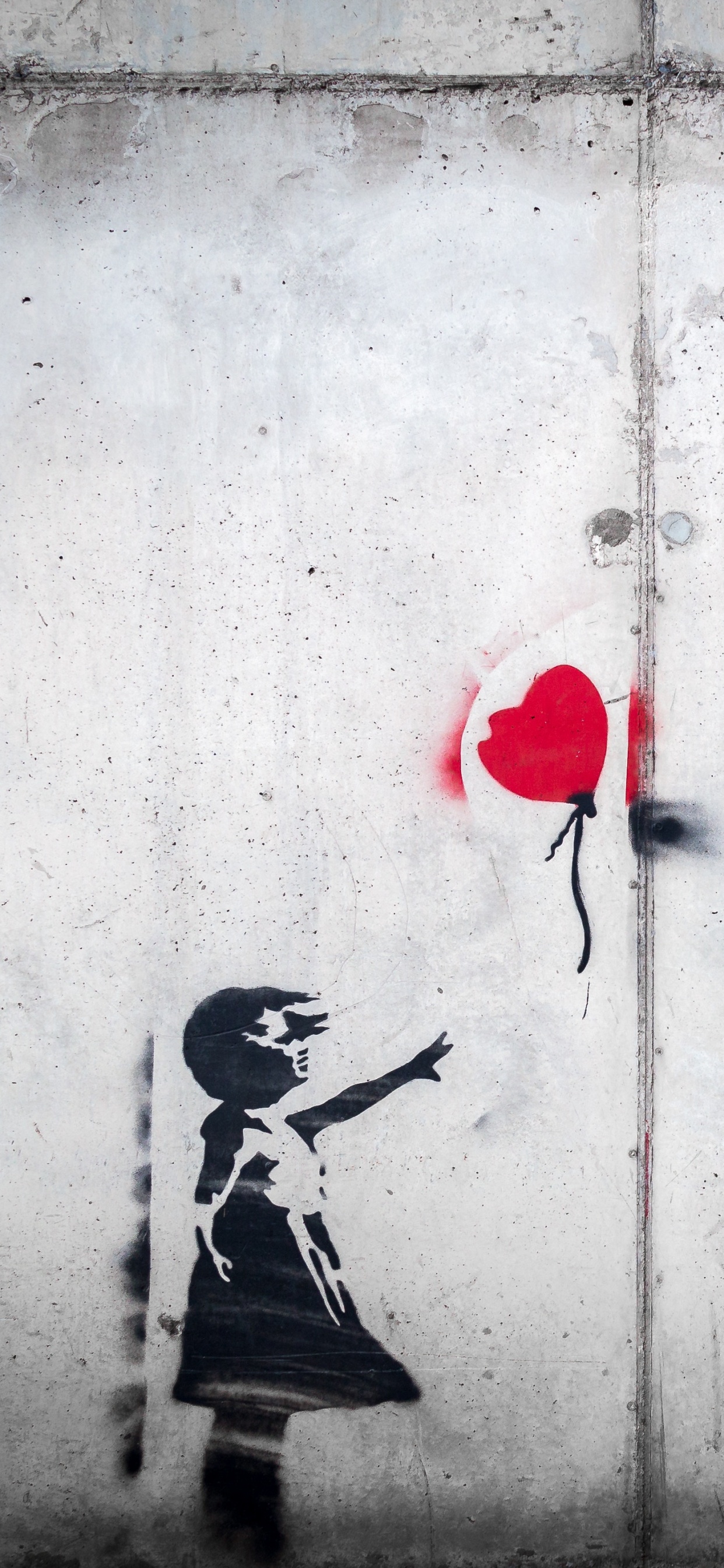 Обои белые, красный цвет, стена, искусство, Девочка На Шаре в разрешении 1242x2688