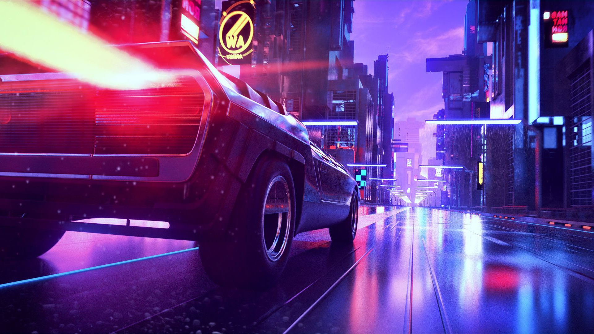 Обои авто, Synthwave, спорткар, свет, автомобильное освещение в разрешении 1920x1080