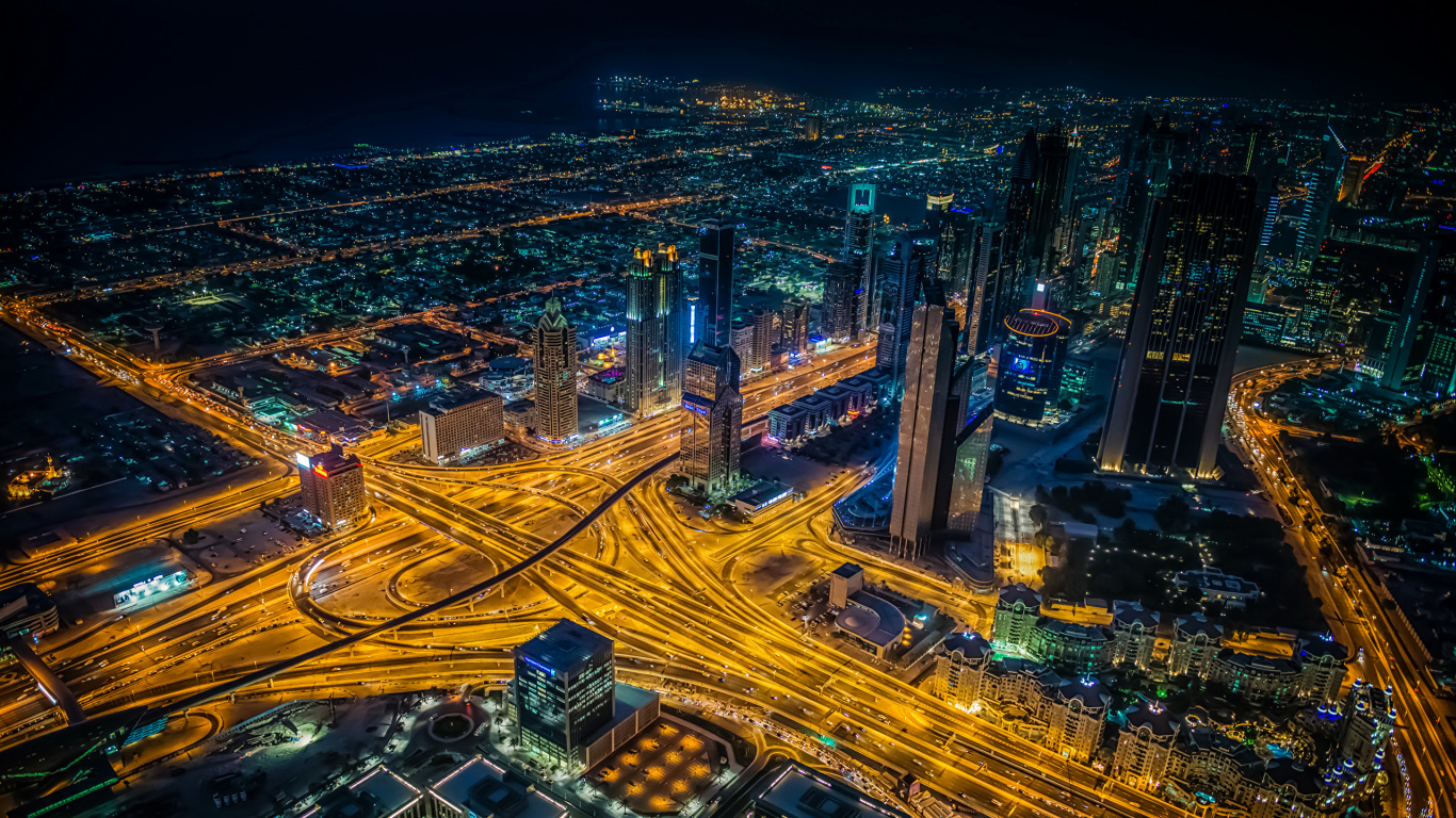 Обои Бурдж Халифа, небоскреб, вышка, городской пейзаж, городской район в разрешении 1366x768