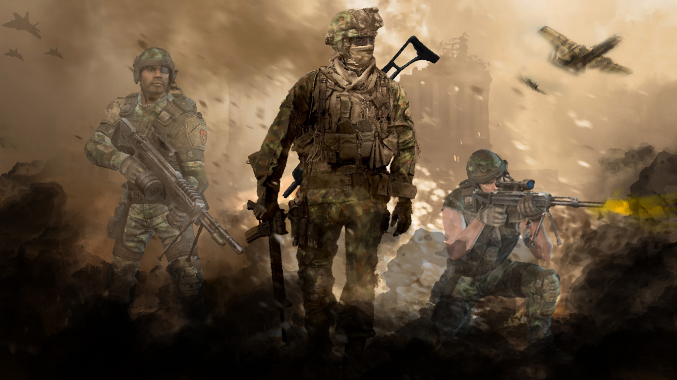 Обои call of duty modern warfare 2, call of duty 4 modern warfare, Modern Warfare 2 Ghost, солдат, армия в разрешении 1366x768