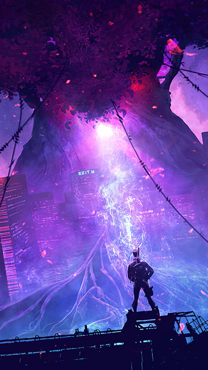 Обои этап, арт, растение, небоскреб, мир в разрешении 720x1280