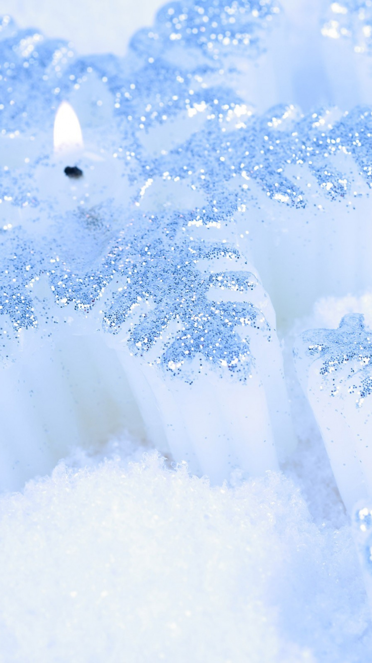 Обои Рождественский день, свеча, Снежинка, свет, снег в разрешении 750x1334