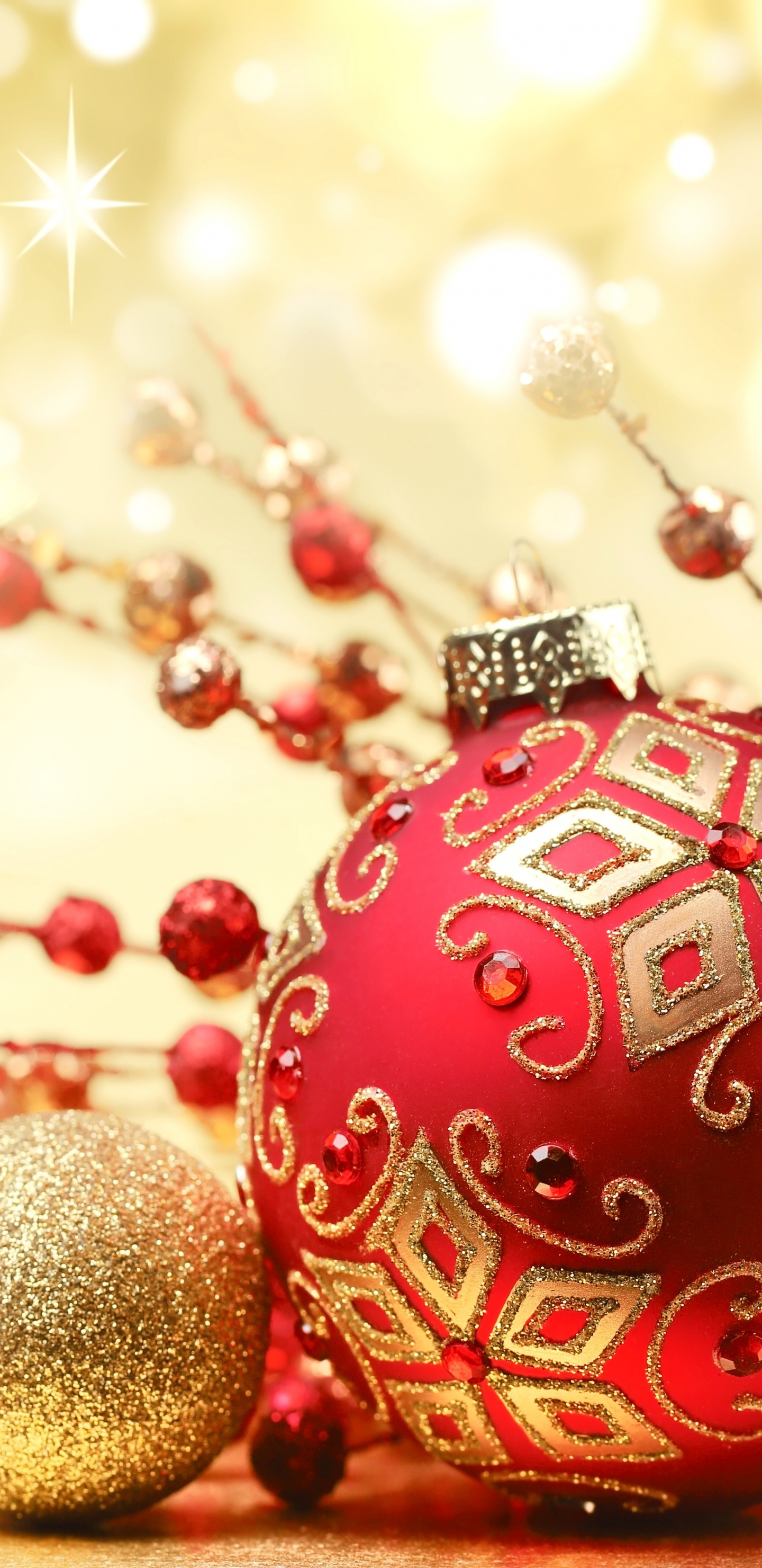 Обои Рождественский день, рождественский орнамент, Рождественские украшения, праздник, елка в разрешении 1440x2960