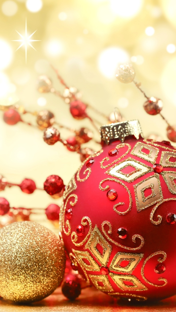 Обои Рождественский день, рождественский орнамент, Рождественские украшения, праздник, елка в разрешении 720x1280