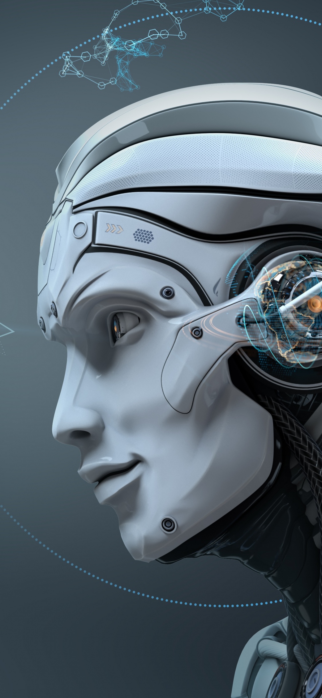 Обои робот, голова, 3d моделирование, иллюстрация, человек в разрешении 1125x2436