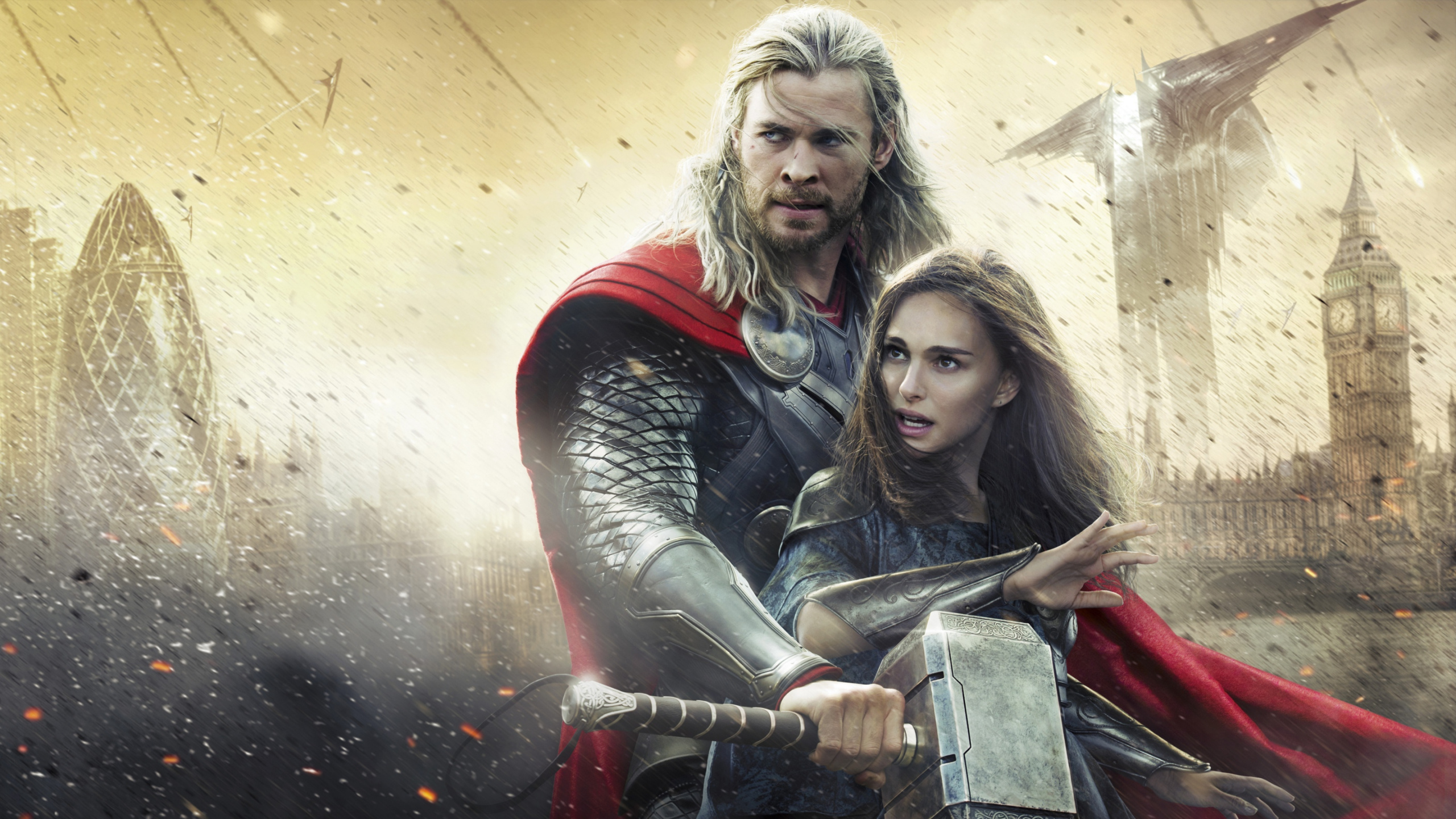 Обои Натали Портман, Крис Хемсворт, Джейн Фостер, Тор Темный мир, ТОР в разрешении 2560x1440
