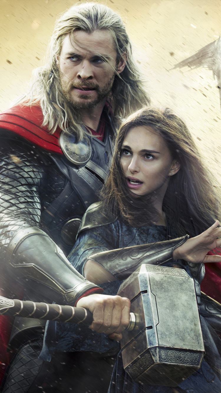 Обои Натали Портман, Крис Хемсворт, Джейн Фостер, Тор Темный мир, ТОР в разрешении 750x1334