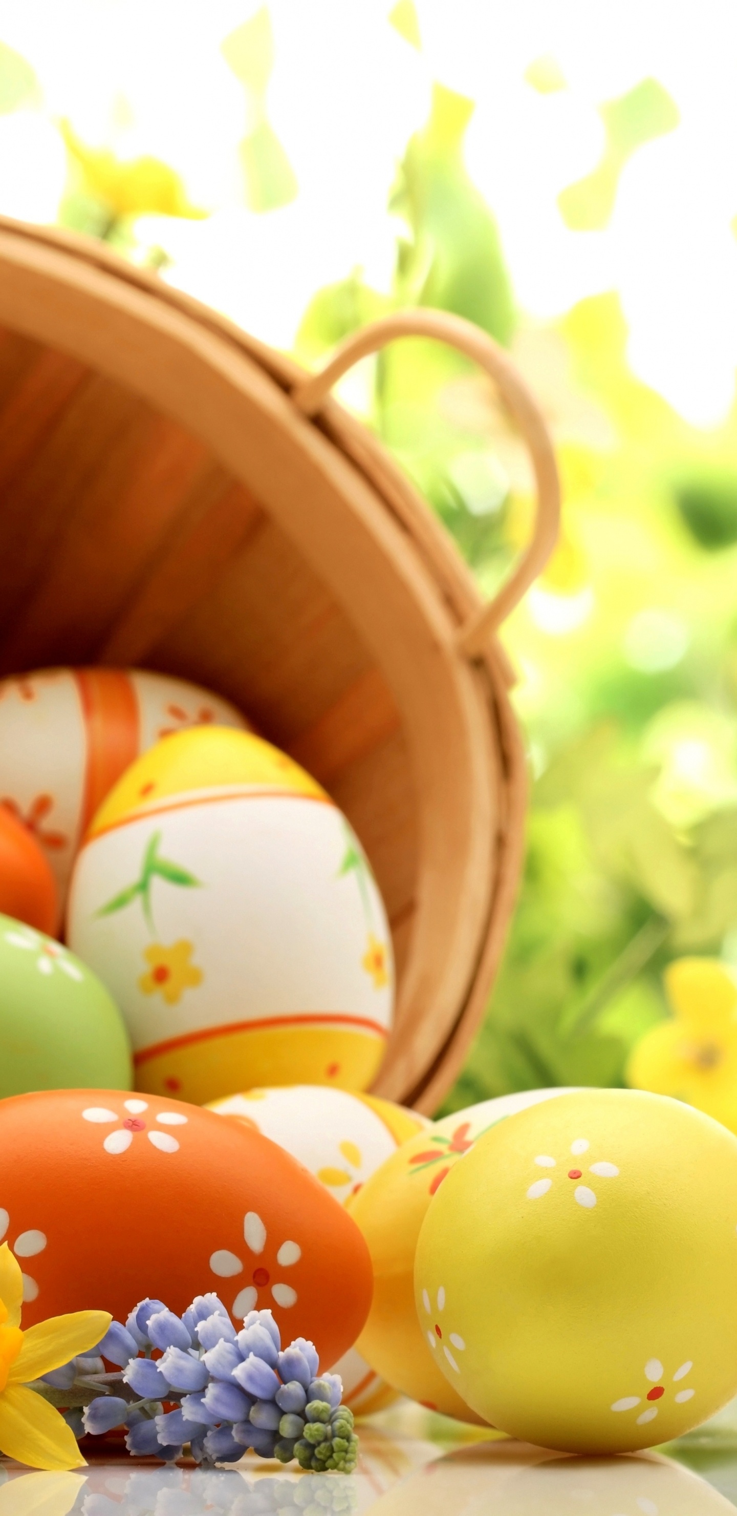 Обои пасхальный кролик, пасхальное яйцо, пасхальная корзина, праздник, пасха в разрешении 1440x2960