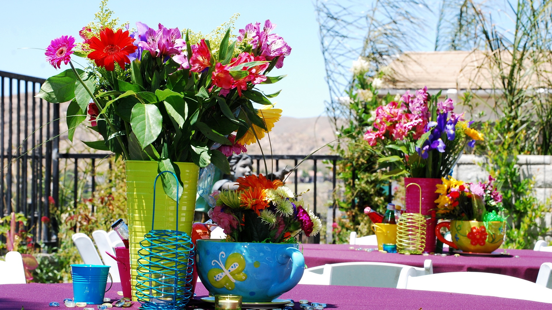 Обои срезанные цветы, цветочный дизайн, цветочный букет, цветочный горшок, флористика в разрешении 1920x1080