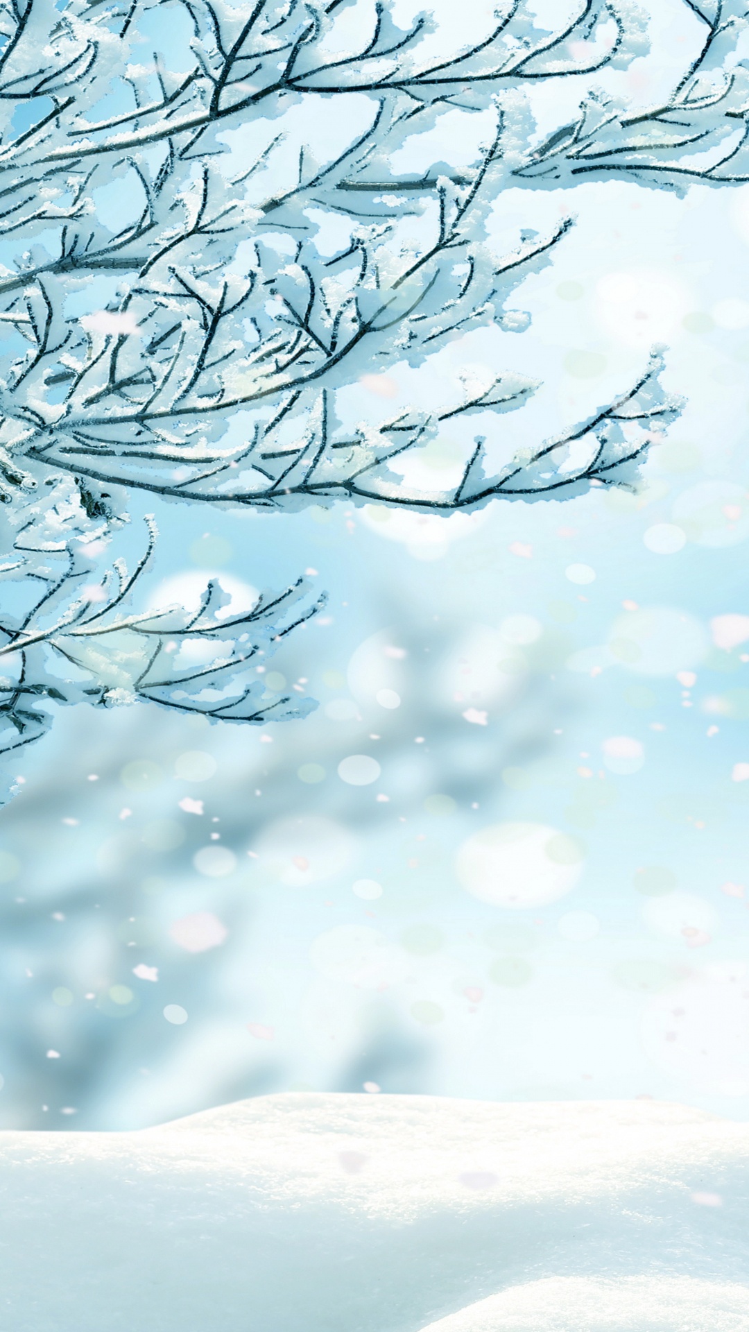 Обои Снежинка, зима, снег, синий, дерево в разрешении 1080x1920