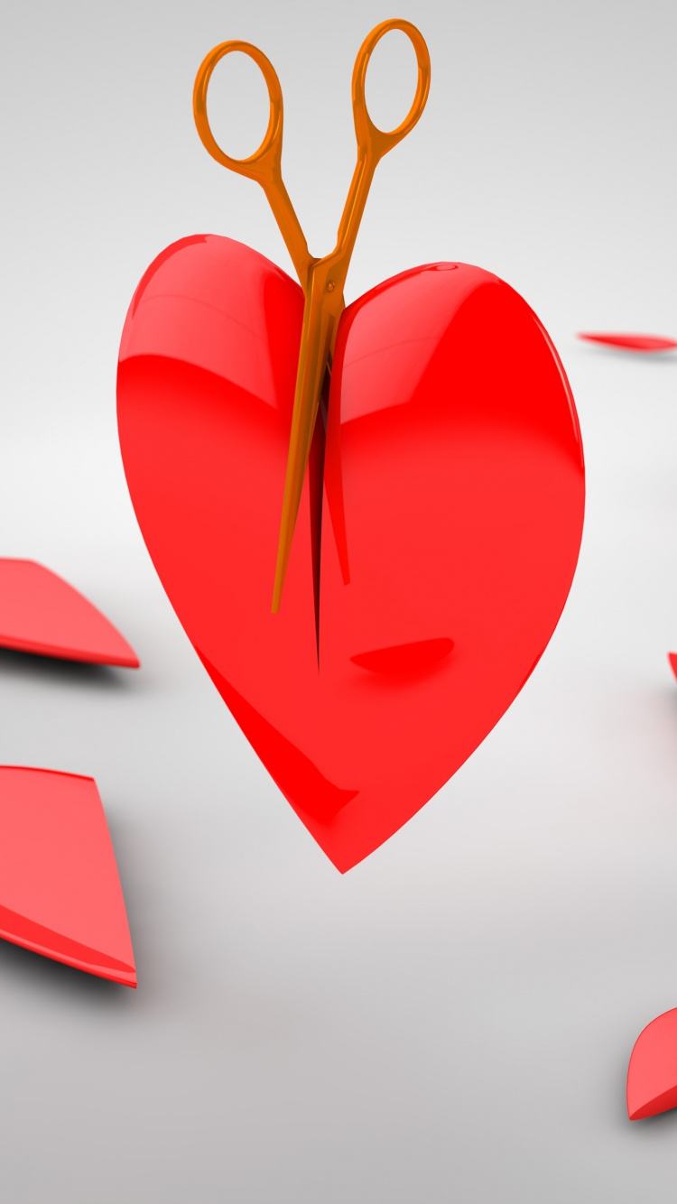 Обои ножницы, резка, сердце, красный цвет, День Святого Валентина в разрешении 750x1334