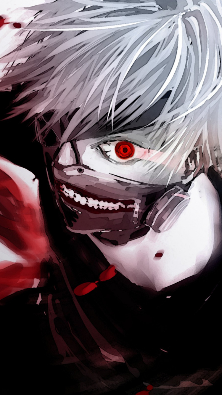 Обои Кен kaneki, аниме, зомби, вымышленный персонаж, красный цвет в разрешении 750x1334
