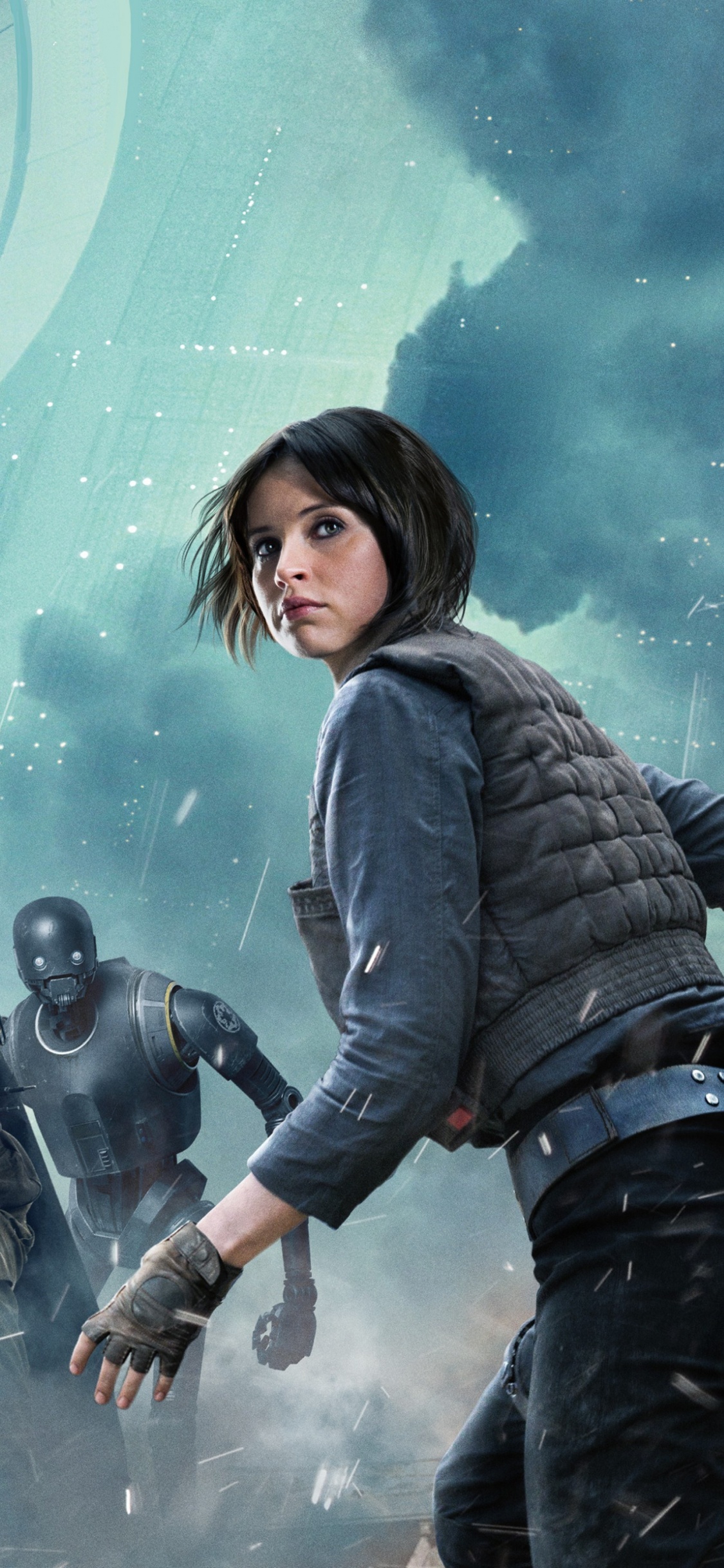 Обои Изгой Один Звездная История Войн, звездные войны, боевик, Фелисити Джонс, небо в разрешении 1125x2436