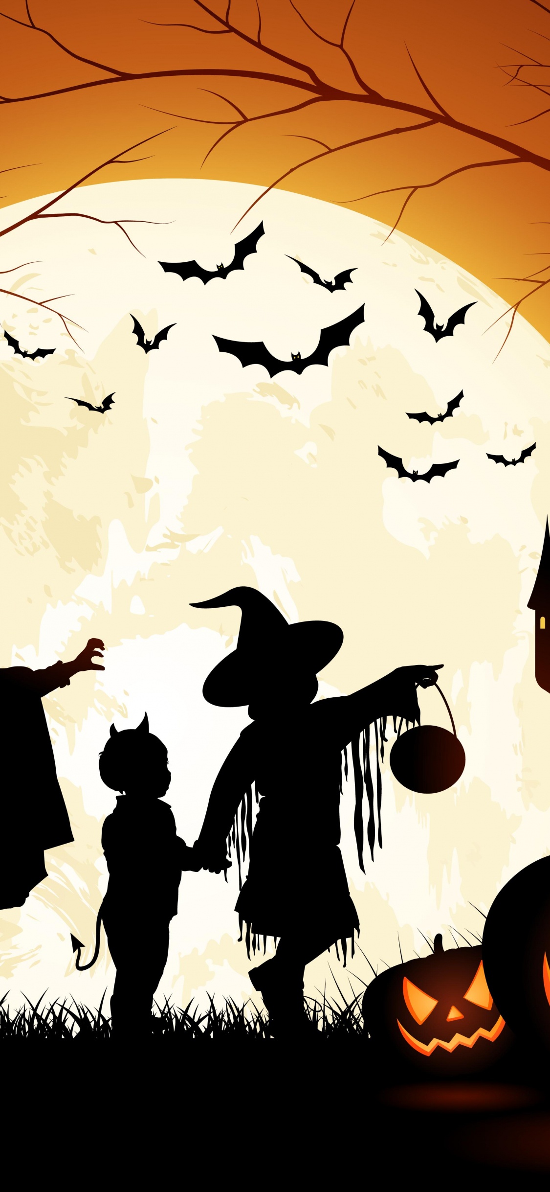 Обои 31 октября, силуэт, арт, иллюстрация, графика в разрешении 1125x2436