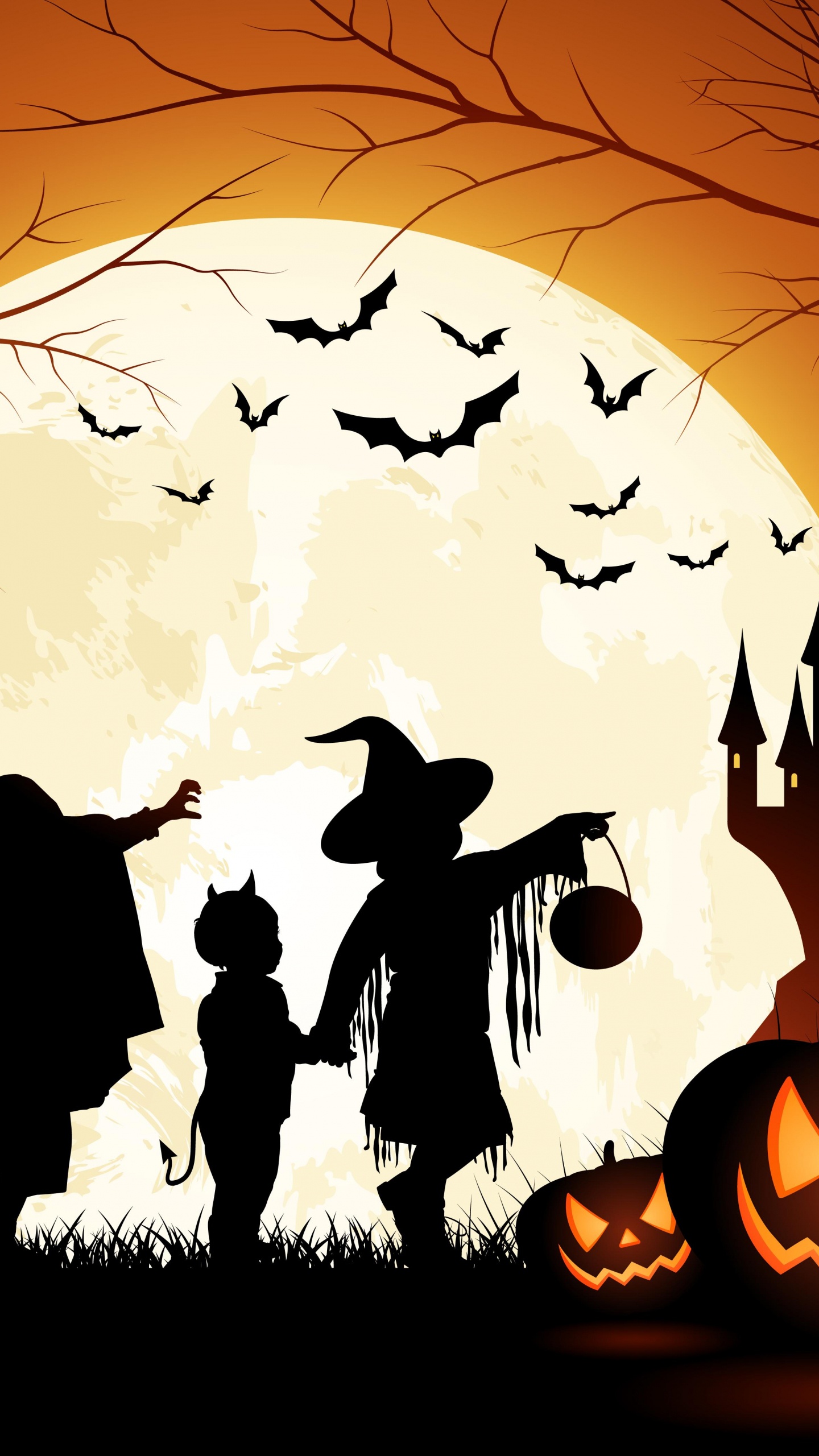 Обои 31 октября, силуэт, арт, иллюстрация, графика в разрешении 1440x2560