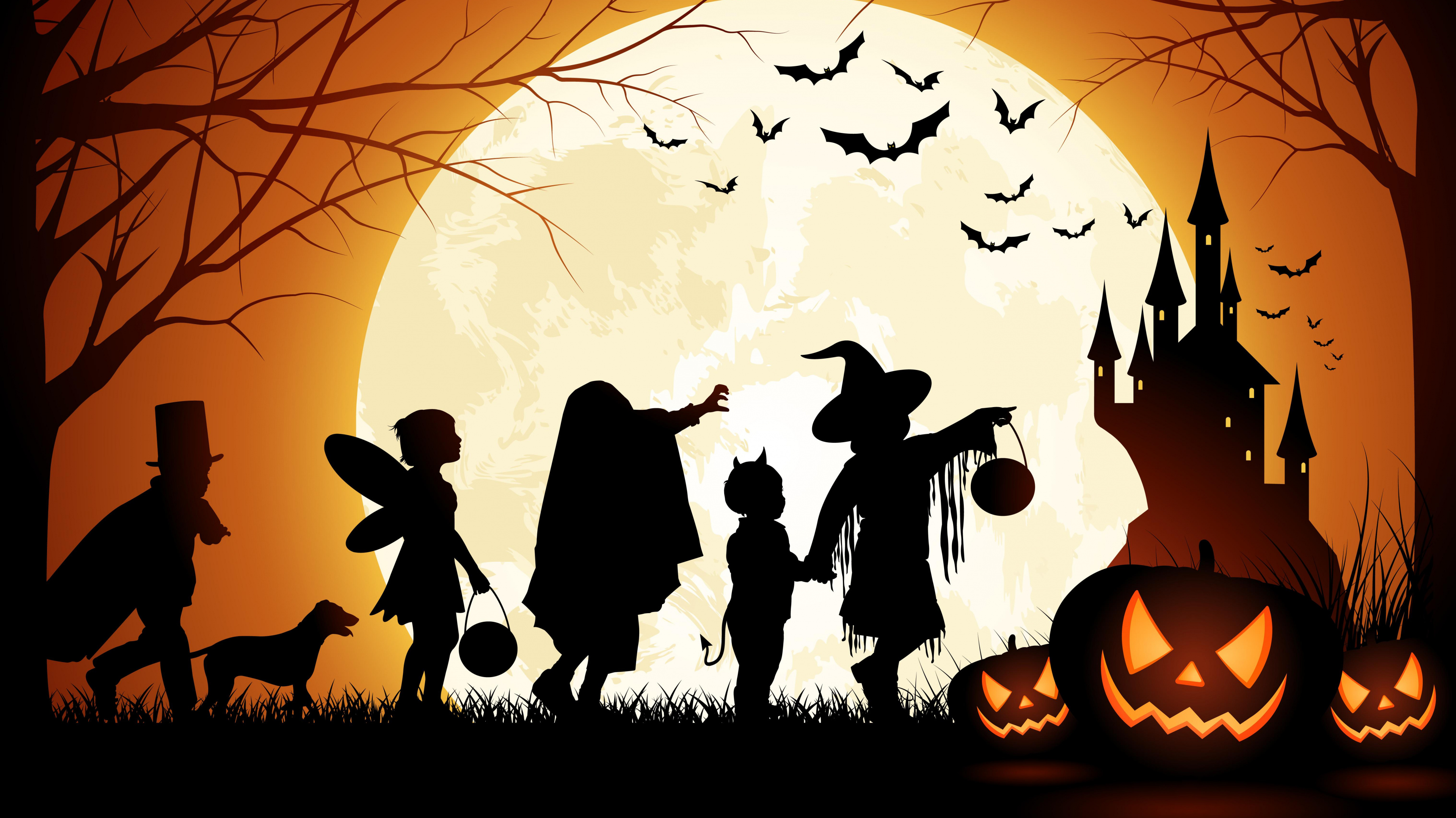 Обои 31 октября, силуэт, арт, иллюстрация, графика в разрешении 3840x2160
