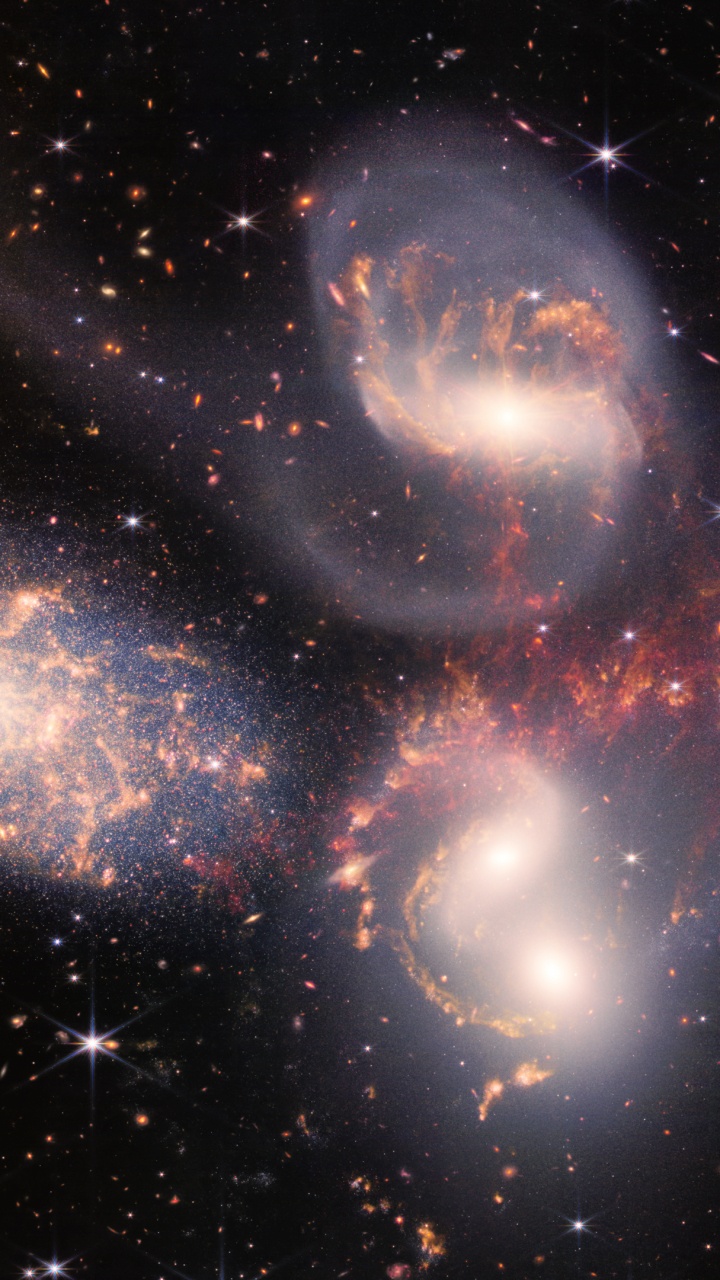 Обои Квинтет Стивена, Галактика, Космический Телескоп Джеймса Вебба, космический телескоп, группа галактик в разрешении 720x1280