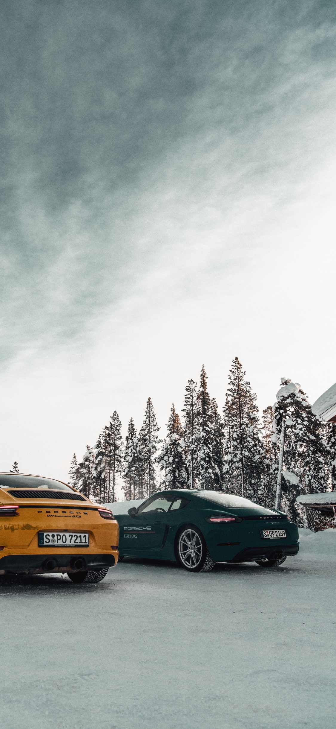 Обои малолитражный автомобиль, гора, Порше, снег, спортивный автомобиль в разрешении 1125x2436
