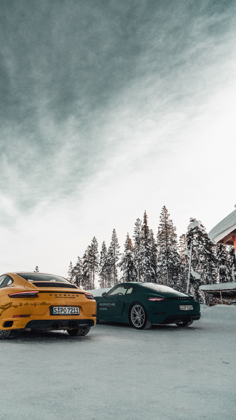 Обои малолитражный автомобиль, гора, Порше, снег, спортивный автомобиль в разрешении 750x1334