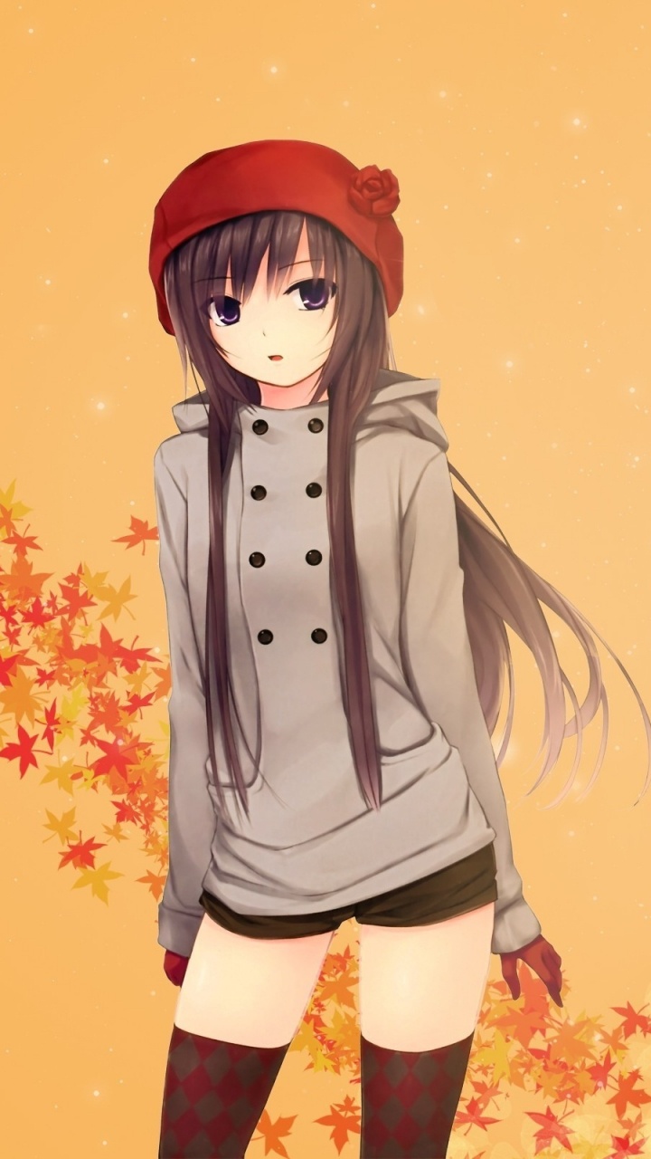 Обои аниме, осень, иллюстрация, живопись, счастье в разрешении 720x1280