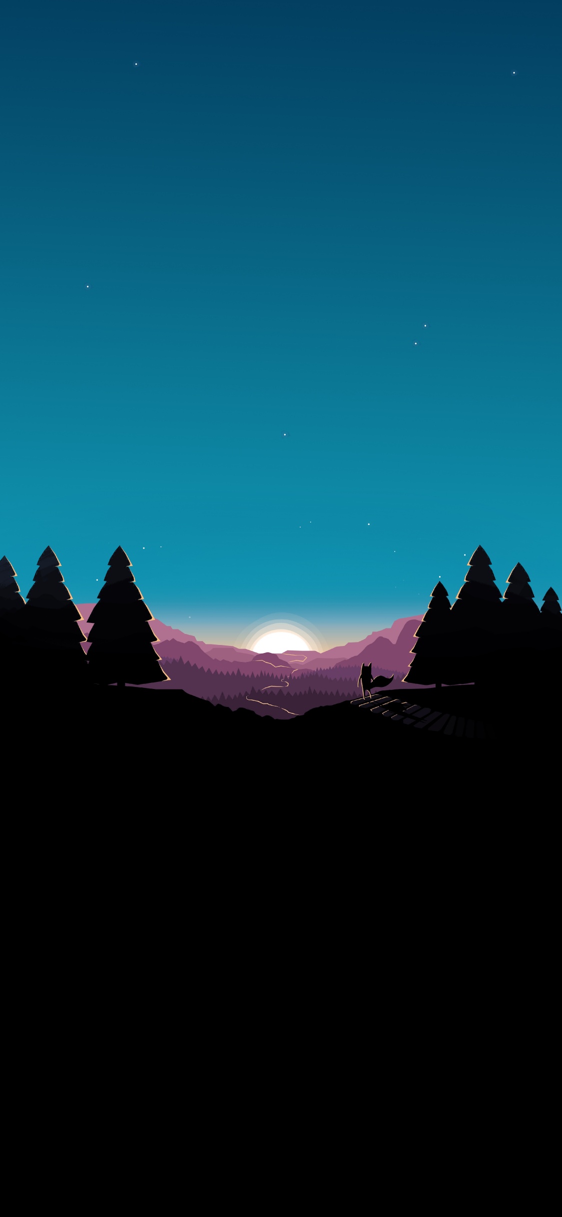 Обои астрономический объект, горный хребет, космос, звезда, вечнозеленое растение в разрешении 1125x2436