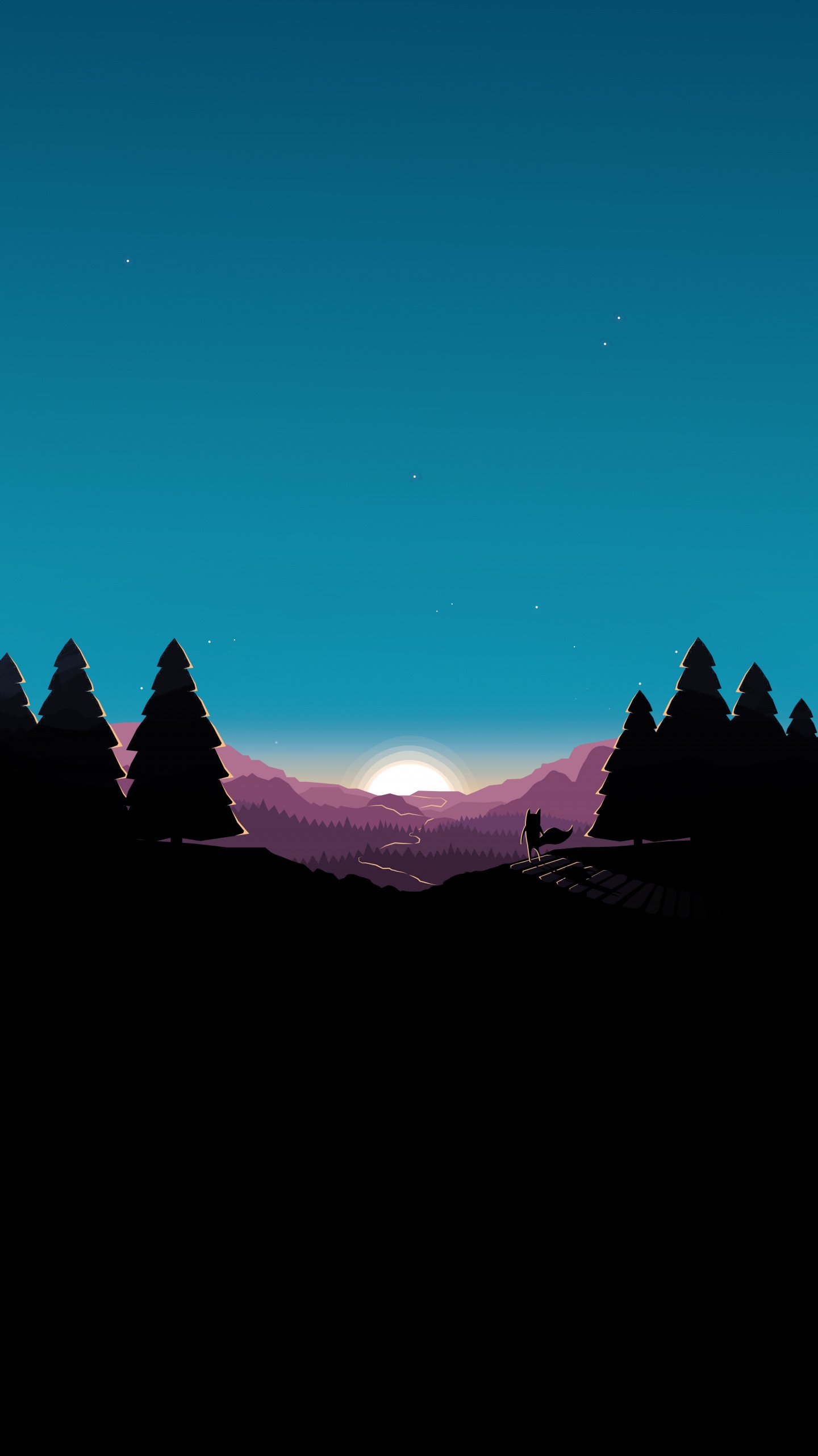 Обои астрономический объект, горный хребет, космос, звезда, вечнозеленое растение в разрешении 1440x2560