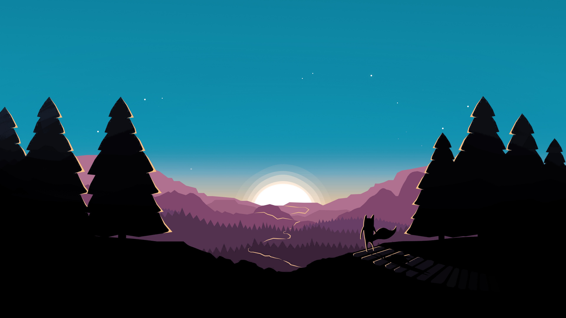 Обои астрономический объект, горный хребет, космос, звезда, вечнозеленое растение в разрешении 1920x1080