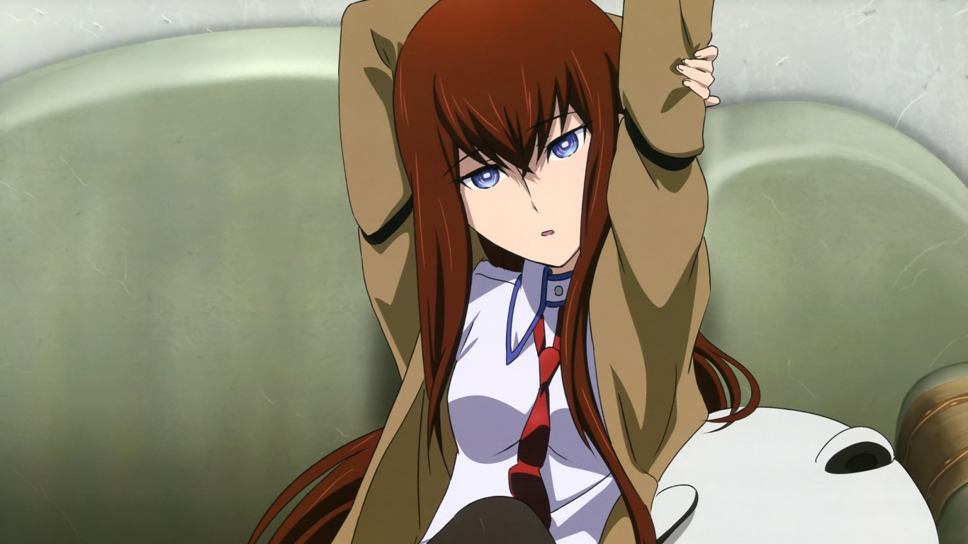 Обои makise лучше, окабе rintarou, маюри сиина, мангака в разрешении 1366x768