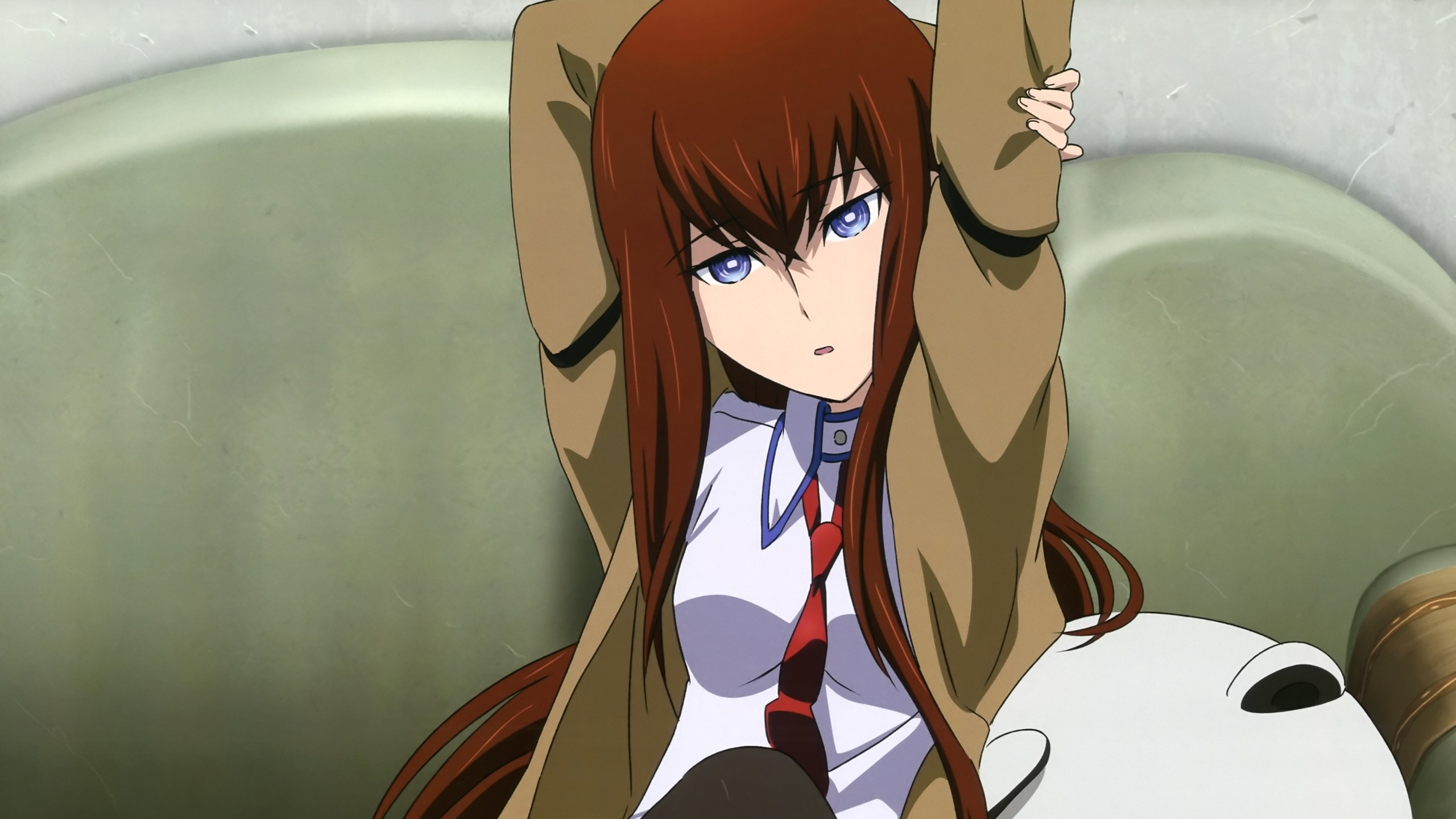 Обои makise лучше, окабе rintarou, маюри сиина, мангака в разрешении 2560x1440