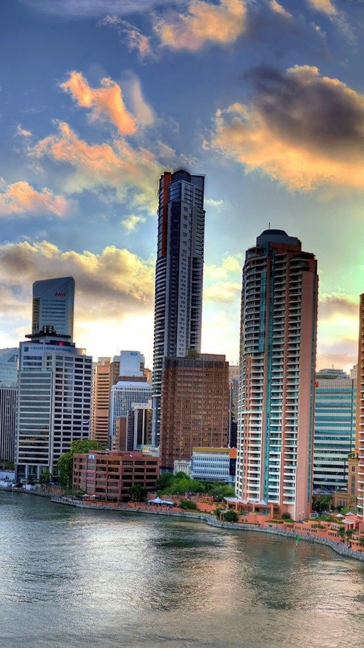 Обои Брисбен, Река Брисбен, город, городской пейзаж, небоскреб в разрешении 750x1334