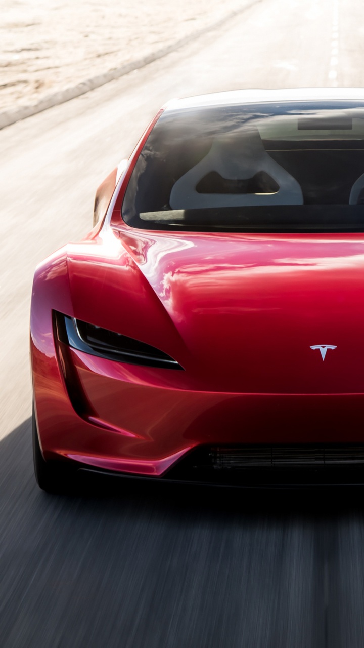 Обои Tesla Roadster, спорткар, авто, Tesla Model S, красный цвет в разрешении 720x1280