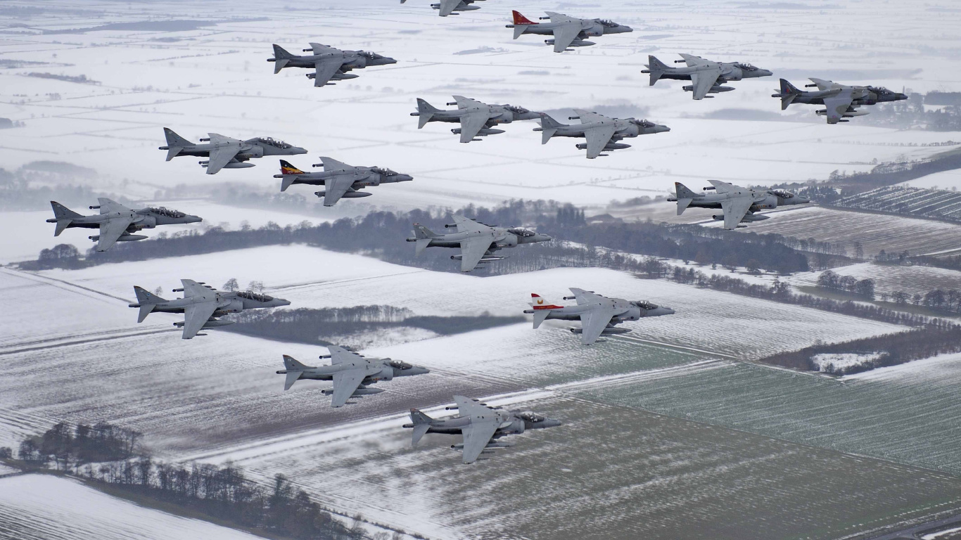 Обои Хоукер Сиддли Харриер, McDonnell Douglas AV-8B Harrier II, самолеты, реактивный самолет, военный самолет в разрешении 1366x768