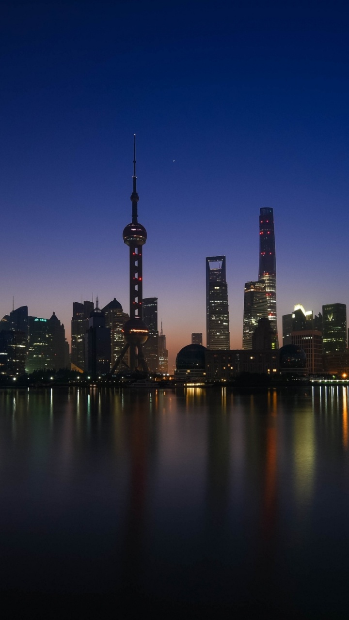 Обои Шанхай, город, линия горизонта, городской пейзаж, отражение в разрешении 720x1280