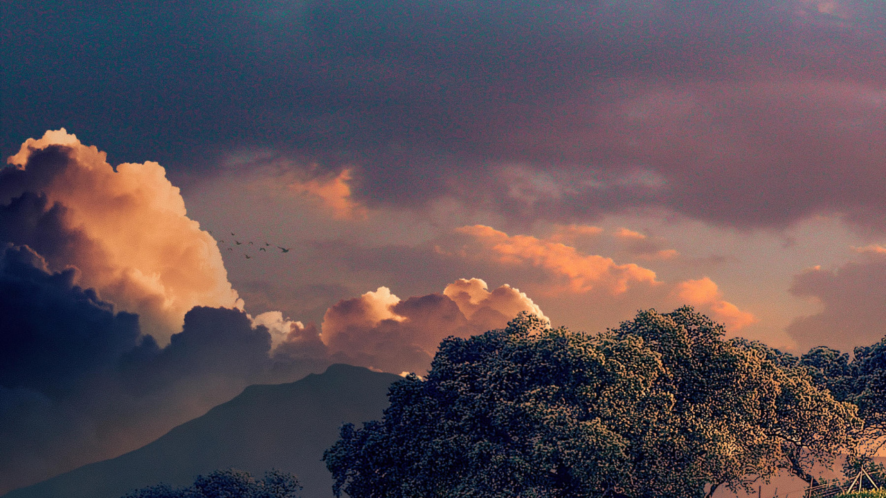 Обои облако, растение, атмосфера, дневное время, луна в разрешении 1280x720