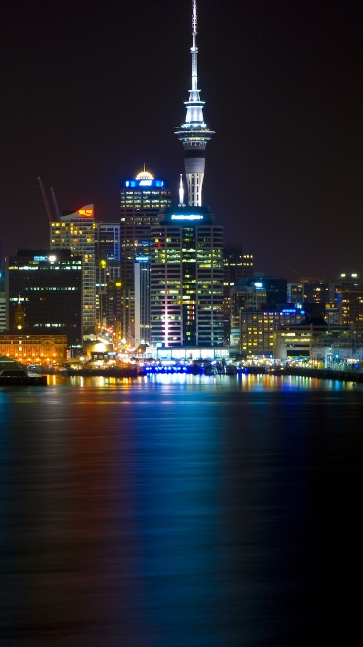 Обои линия горизонта, город, городской пейзаж, ночь, метрополия в разрешении 720x1280